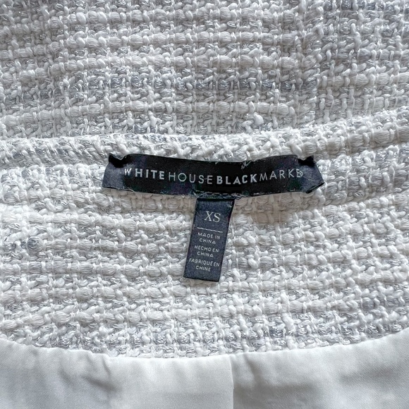 WHBM White Grey Tweed Metallic Dressy Blazer Jacket Black Piping XS - Picture 15 of 16